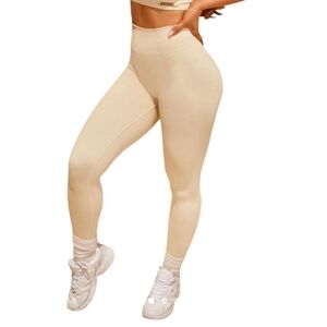 Bo + Tee Sculpt Seamless Ribbed Leggings Cream Women's Medium